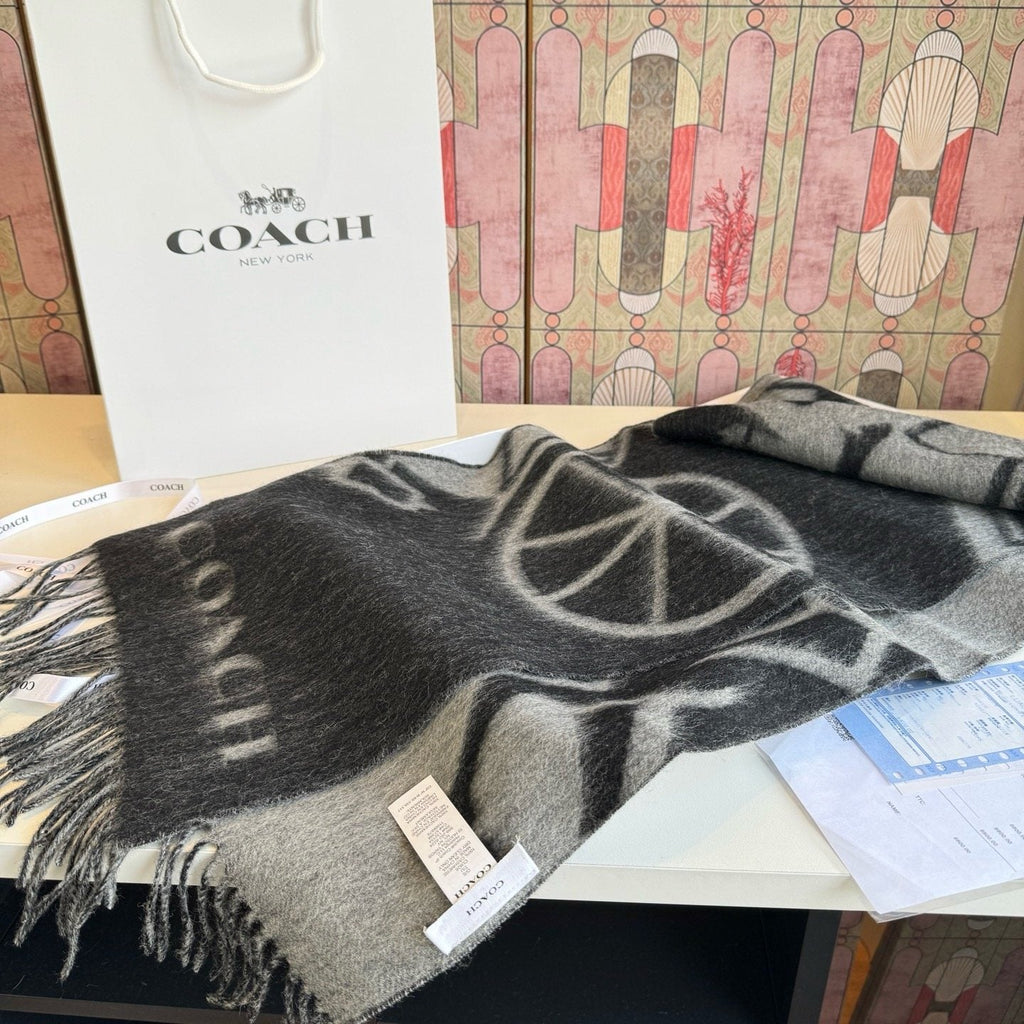 Coach Reversible Fringed Logo Scarf — front