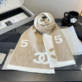 Chanel Beige and Cream Motif Knitted Scarf — hero